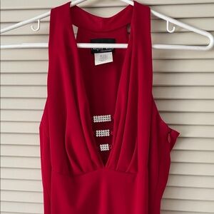 Beautiful cherry red evening gown, size small, floor length, side, zipper.